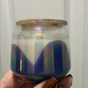 Anthropologie Iridescent Candle Jar with Wooden Lid